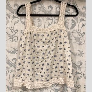 Lace Detail Tank with Blue Floral Print